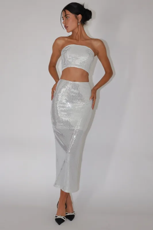 It Girls Sequin Maxi Skirt Silver sold by Selfie Leslie