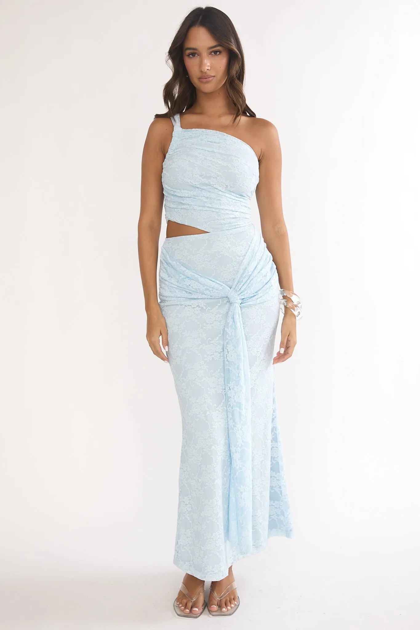 Luli One-Shoulder Cut-Out Maxi Dress Textured Light Blue sold by Selfie Leslie product image thumbnail 5