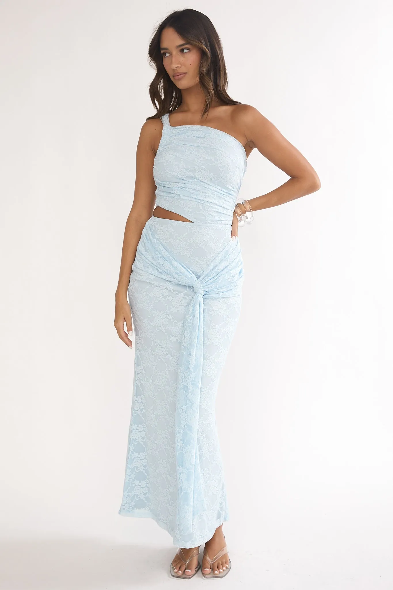 Luli One-Shoulder Cut-Out Maxi Dress Textured Light Blue sold by Selfie Leslie product image thumbnail 4