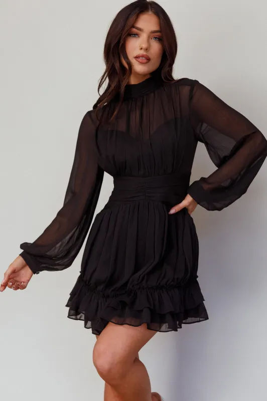 Mandalay High Neck Long Sleeve Waistband Dress Black sold by Selfie Leslie