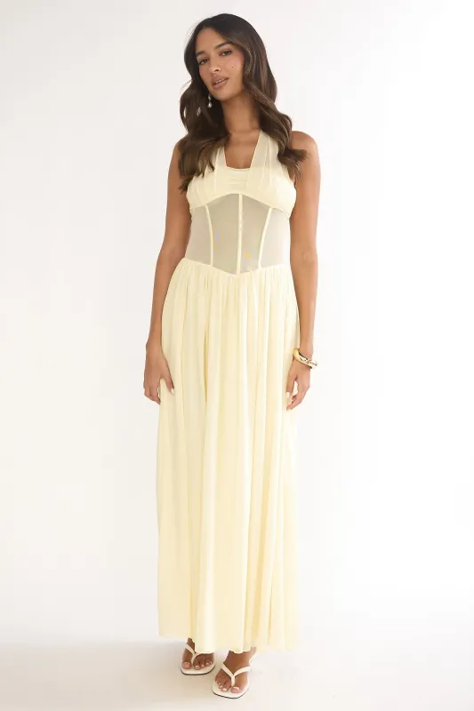 Jovella Halterneck Mesh Dress Butter made by Angel Biba