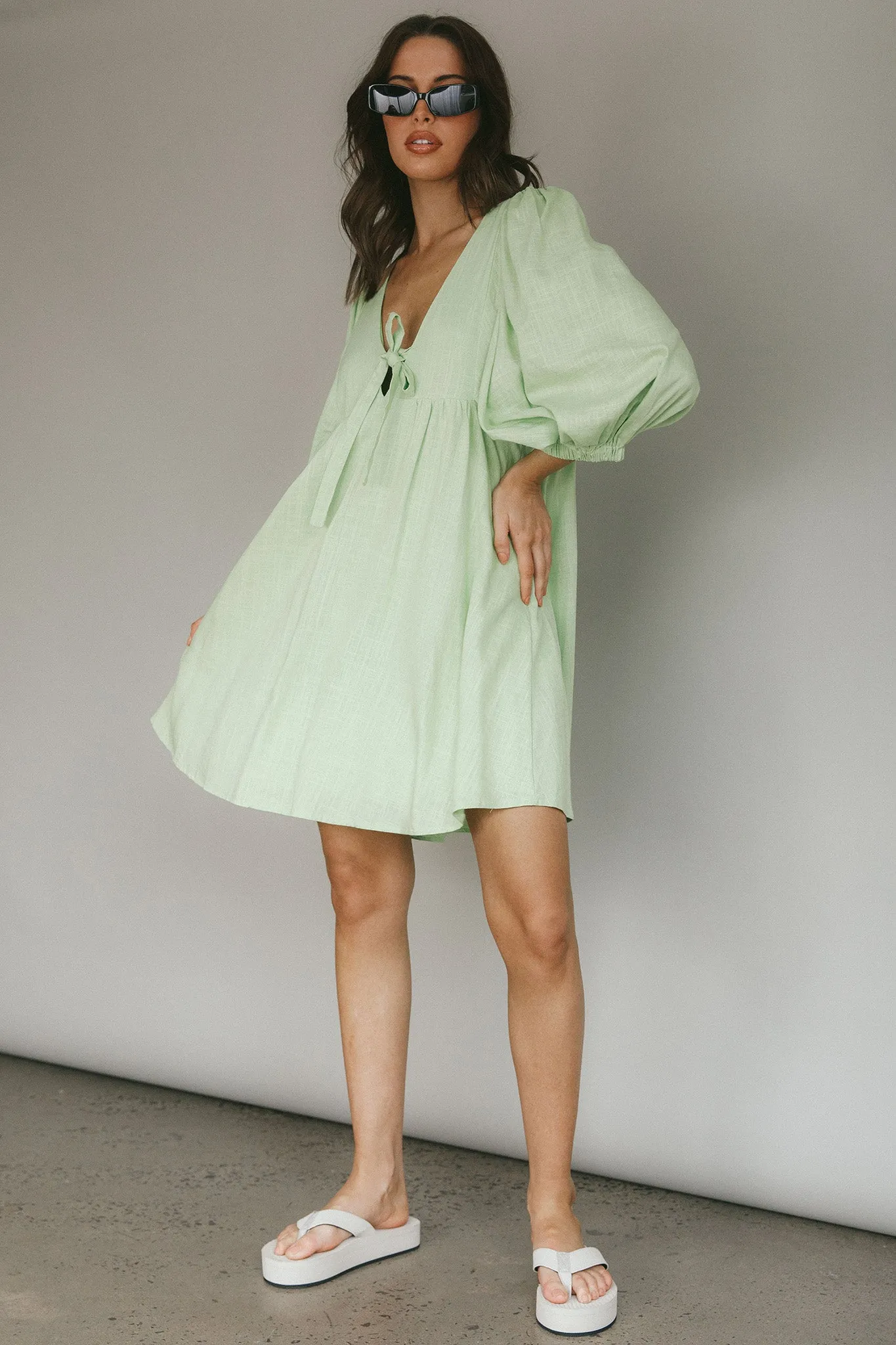 New Haven Puff Sleeve Swing Dress Lime sold by Selfie Leslie