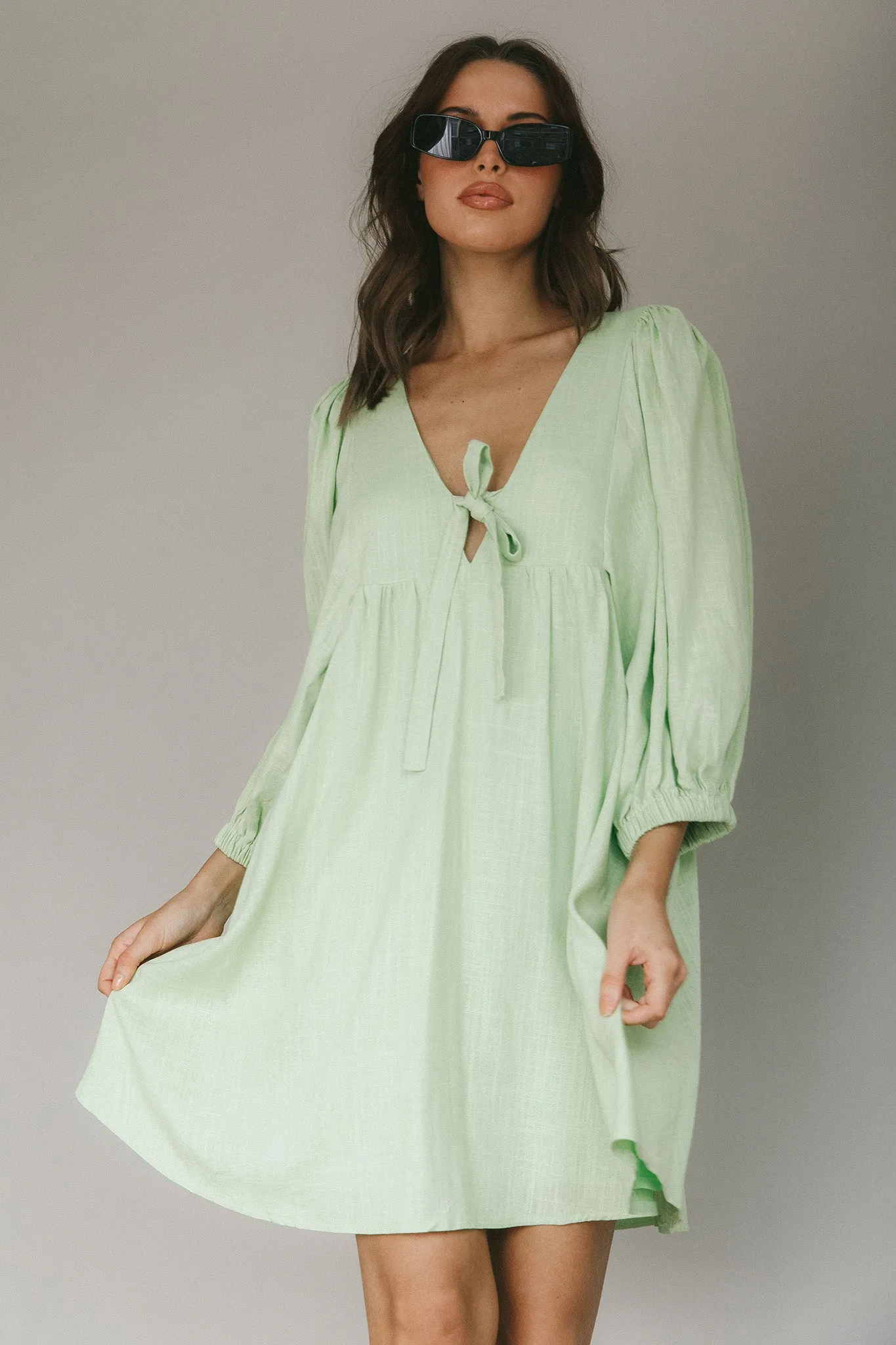 New Haven Puff Sleeve Swing Dress Lime sold by Selfie Leslie product image thumbnail 3