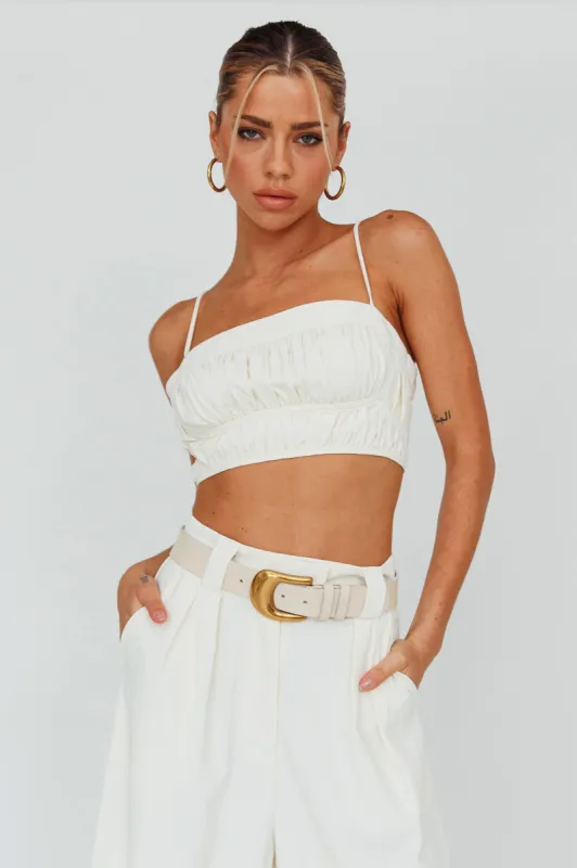 Regal Ruched Cami Crop Top Cream sold by Selfie Leslie