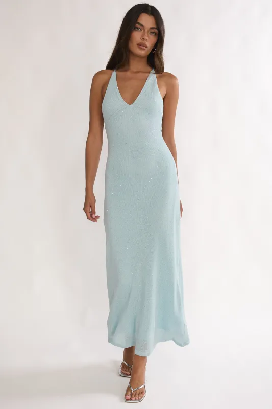 Introductions Knit Sequin Maxi Dress Blue made by Selfie Leslie