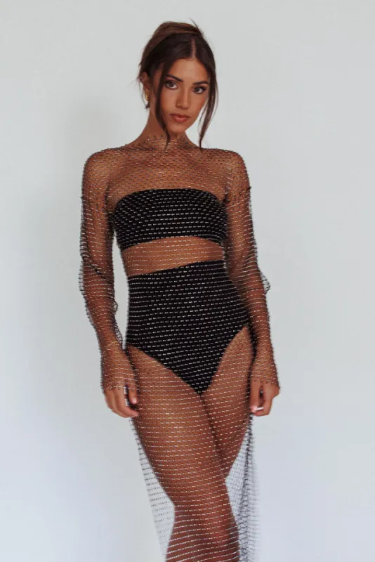 Cosmic Girl Diamante Net Midi Dress Black sold by Selfie Leslie