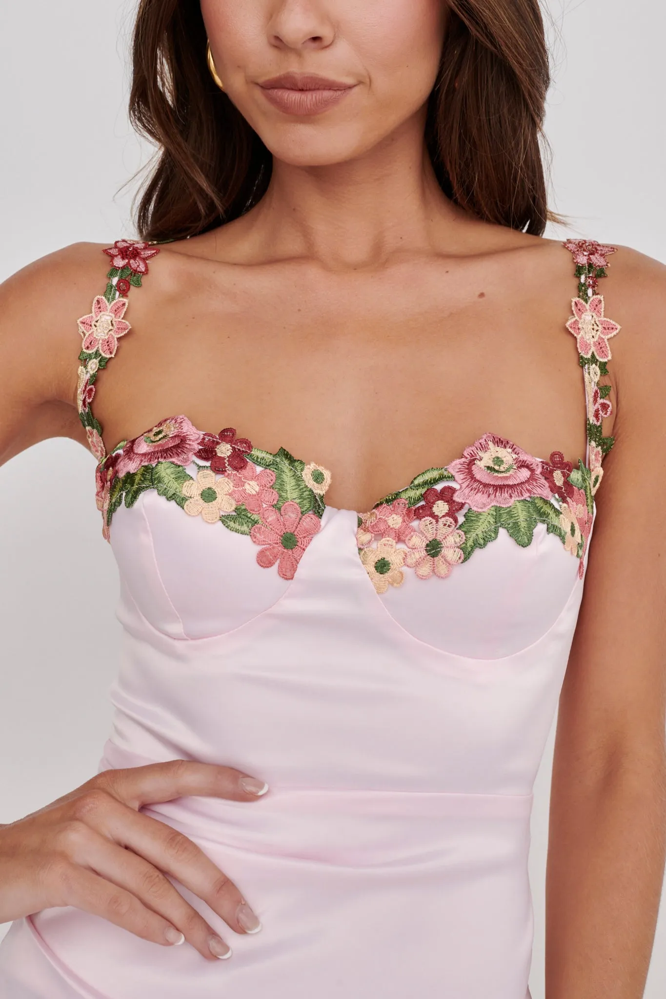 Rose Garden Floral Applique Pleat Mini Dress Pink sold by Selfie Leslie product image thumbnail 4