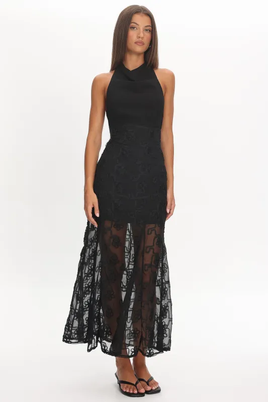 Savana Halterneck Embellished Maxi Dress Black made by Selfie Leslie