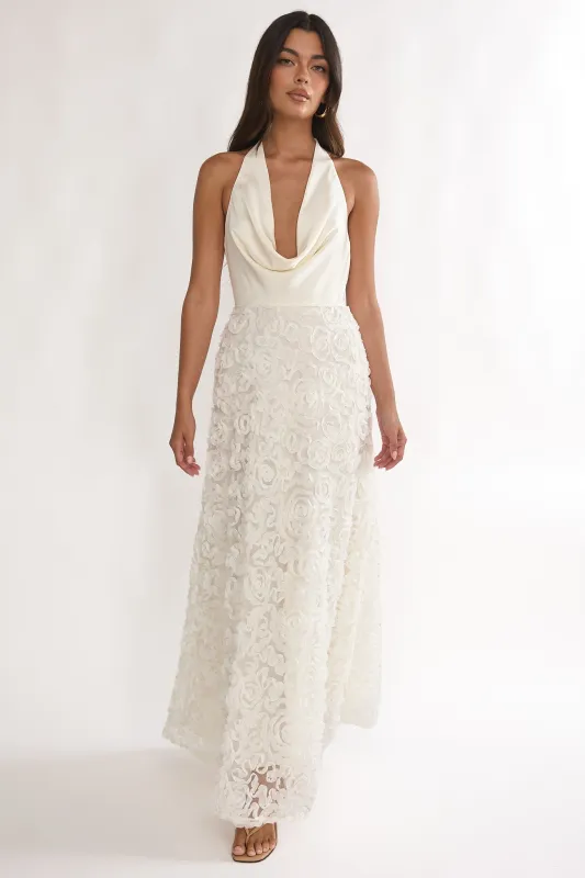 Lucerne Cowl Halter Maxi Dress Embellished Ivory sold by Selfie Leslie