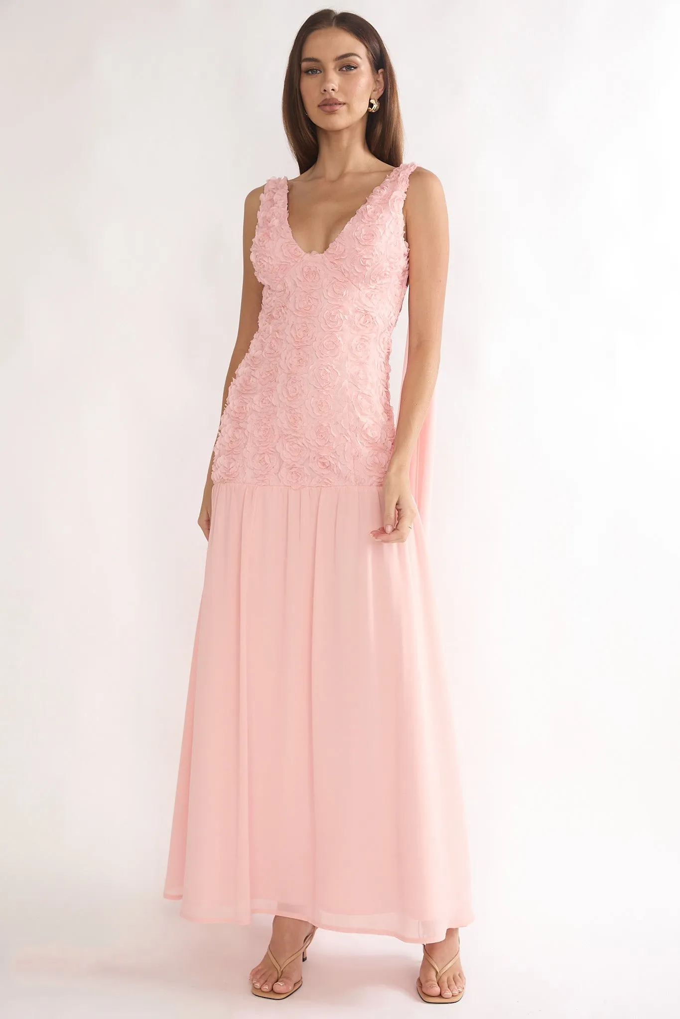 Marcellia Tied Back Maxi Dress Embellished Pink sold by Selfie Leslie