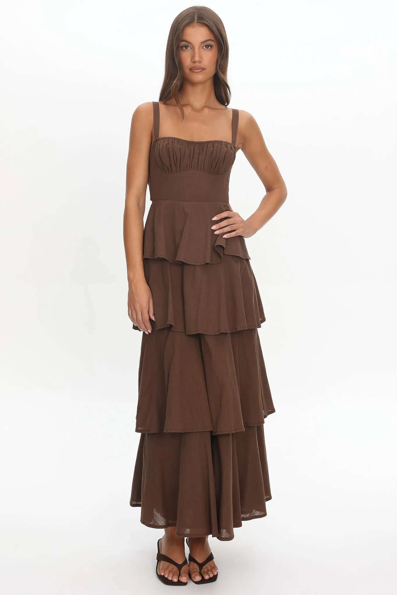 Provence Bloom Tiered Maxi Dress Chocolate sold by Selfie Leslie product image thumbnail 5