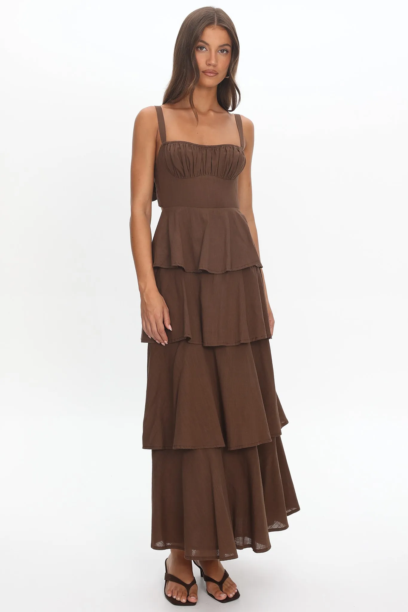 Provence Bloom Tiered Maxi Dress Chocolate sold by Selfie Leslie product image thumbnail 4