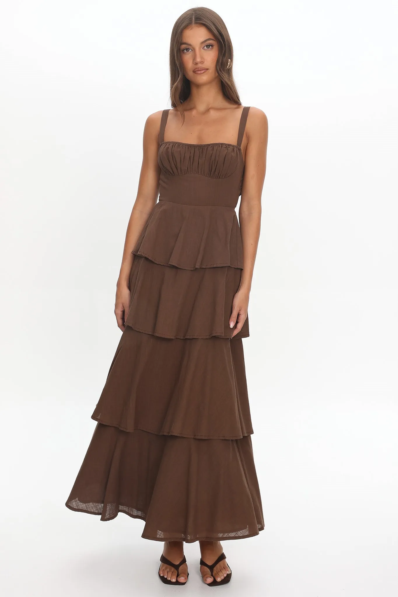 Provence Bloom Tiered Maxi Dress Chocolate sold by Selfie Leslie