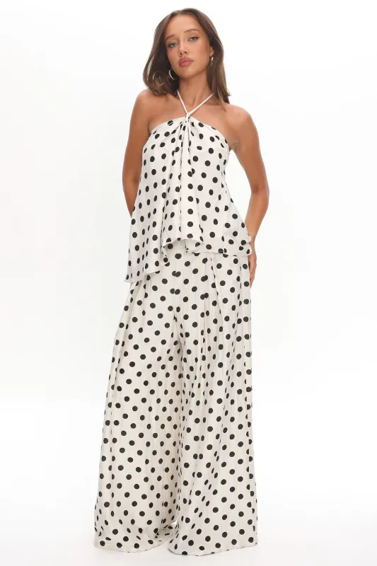Galentines Wide Leg Pants Polka Dot Ivory made by Selfie Leslie
