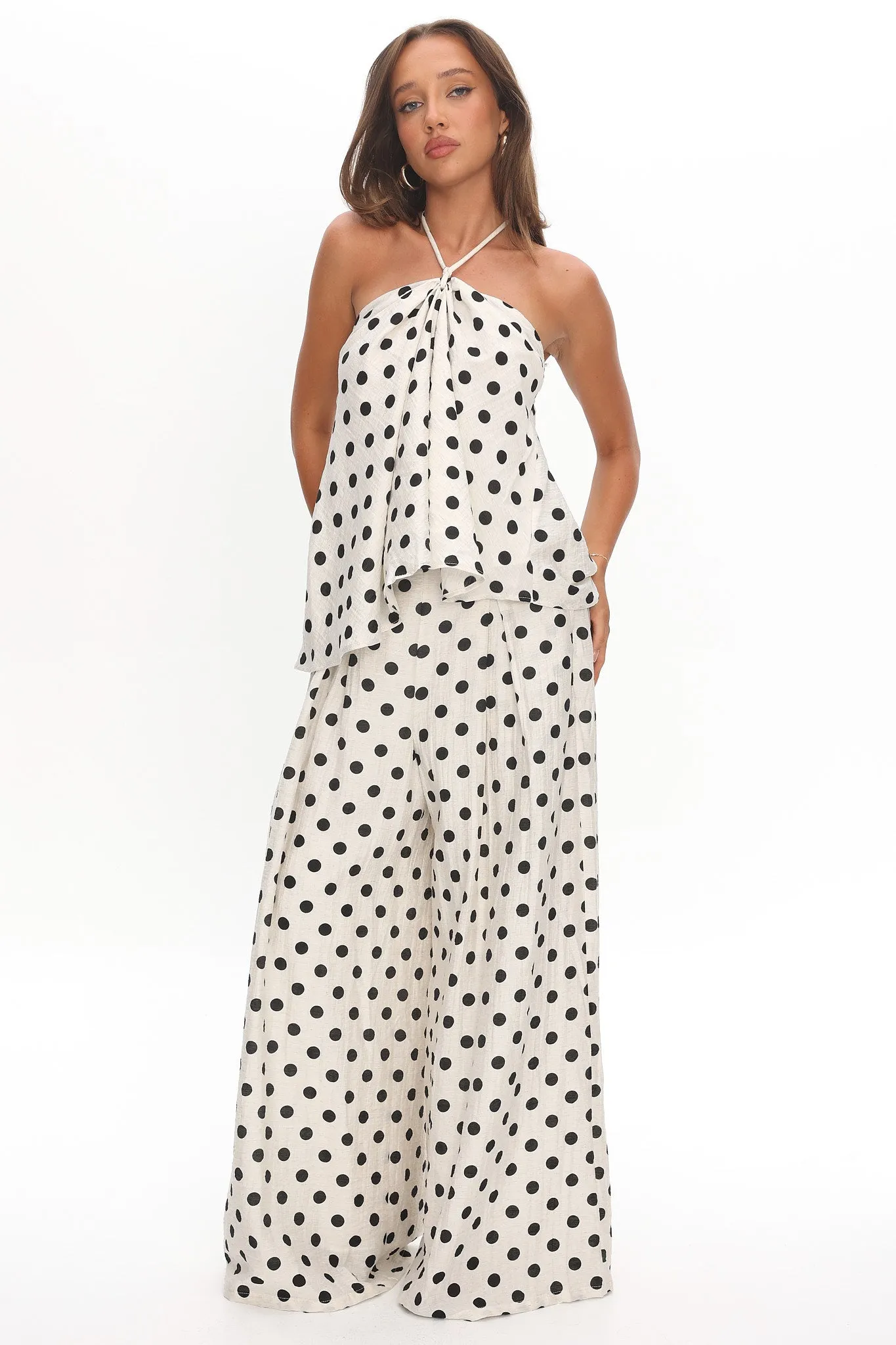 Galentines Wide Leg Pants Polka Dot Ivory sold by Selfie Leslie