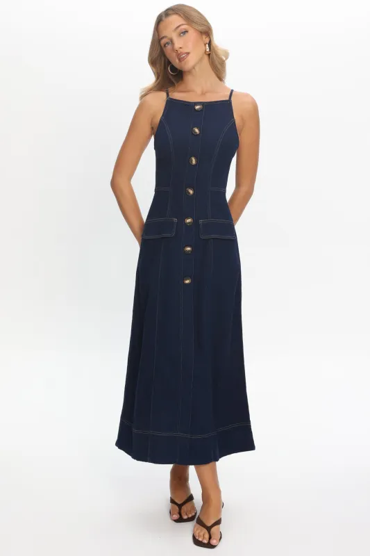 Love's Embrace Button Front Maxi Dress Indigo made by Selfie Leslie