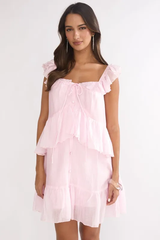 Loving Life Frill Trim Mini Dress Pink made by Selfie Leslie