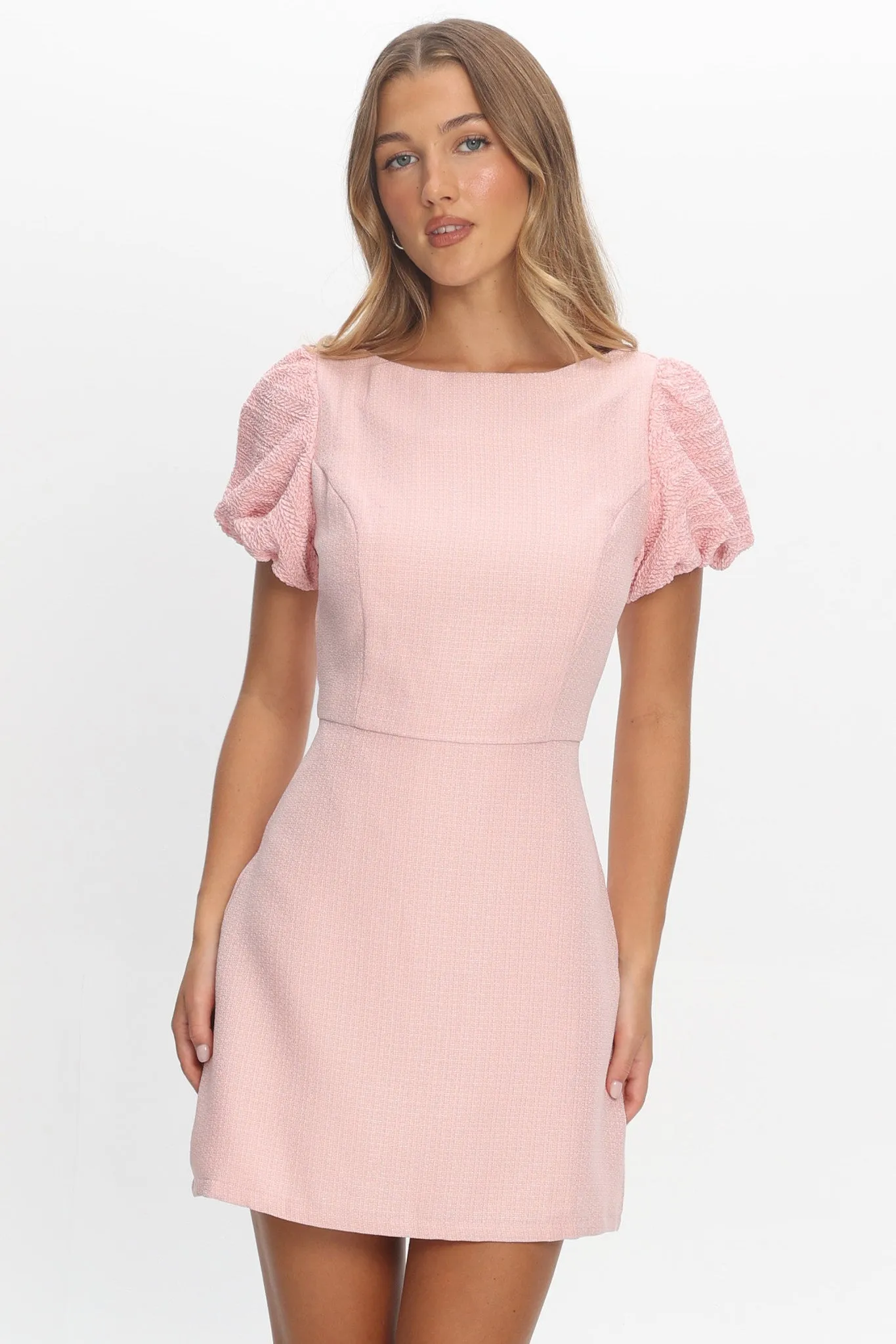 Overheard Puff Sleeve Mini Dress Pink sold by Selfie Leslie product image thumbnail 5