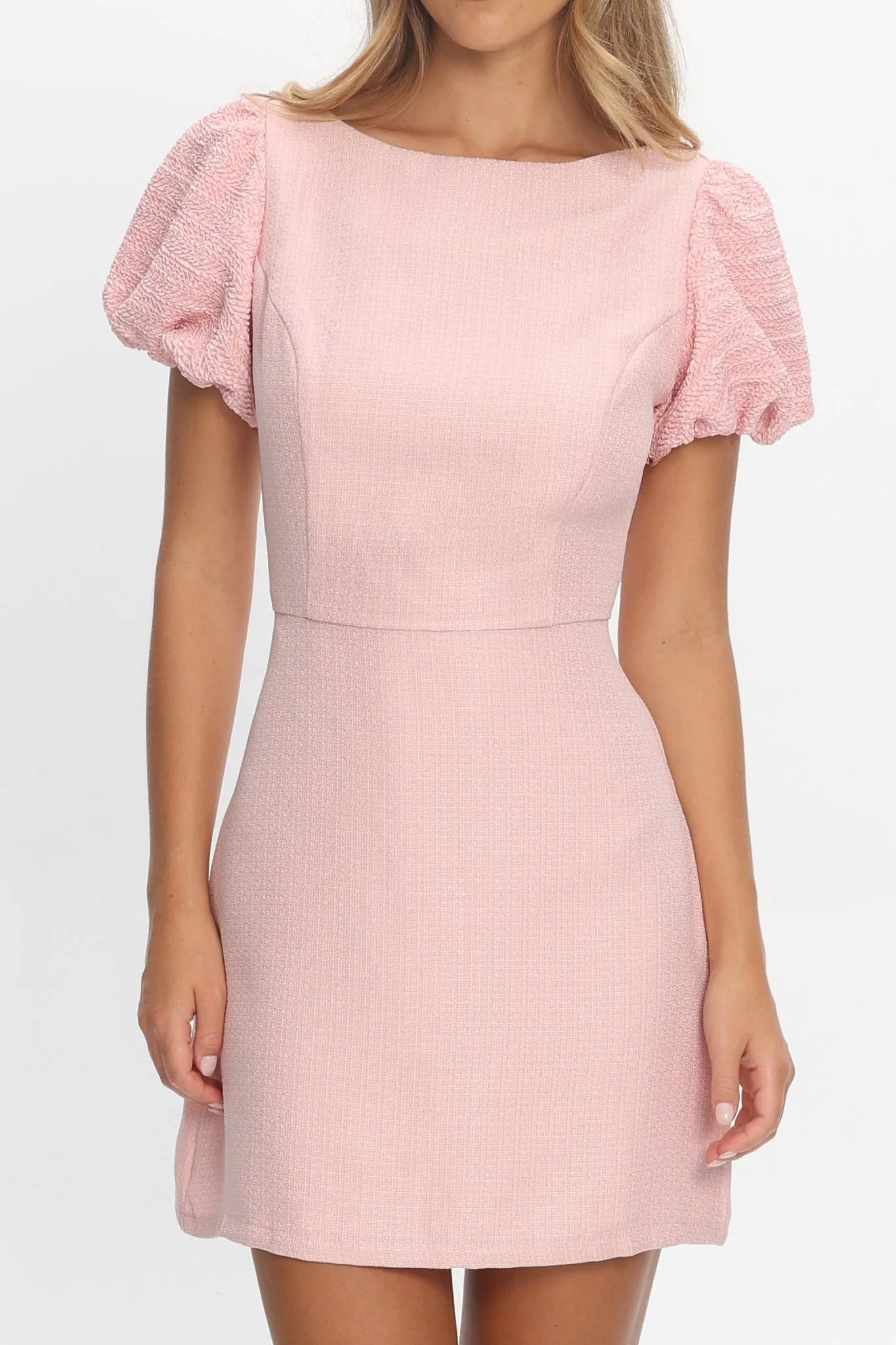 Overheard Puff Sleeve Mini Dress Pink sold by Selfie Leslie product image thumbnail 4