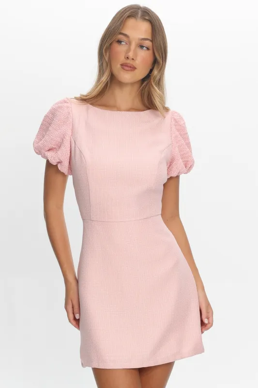 Overheard Puff Sleeve Mini Dress Pink made by Selfie Leslie