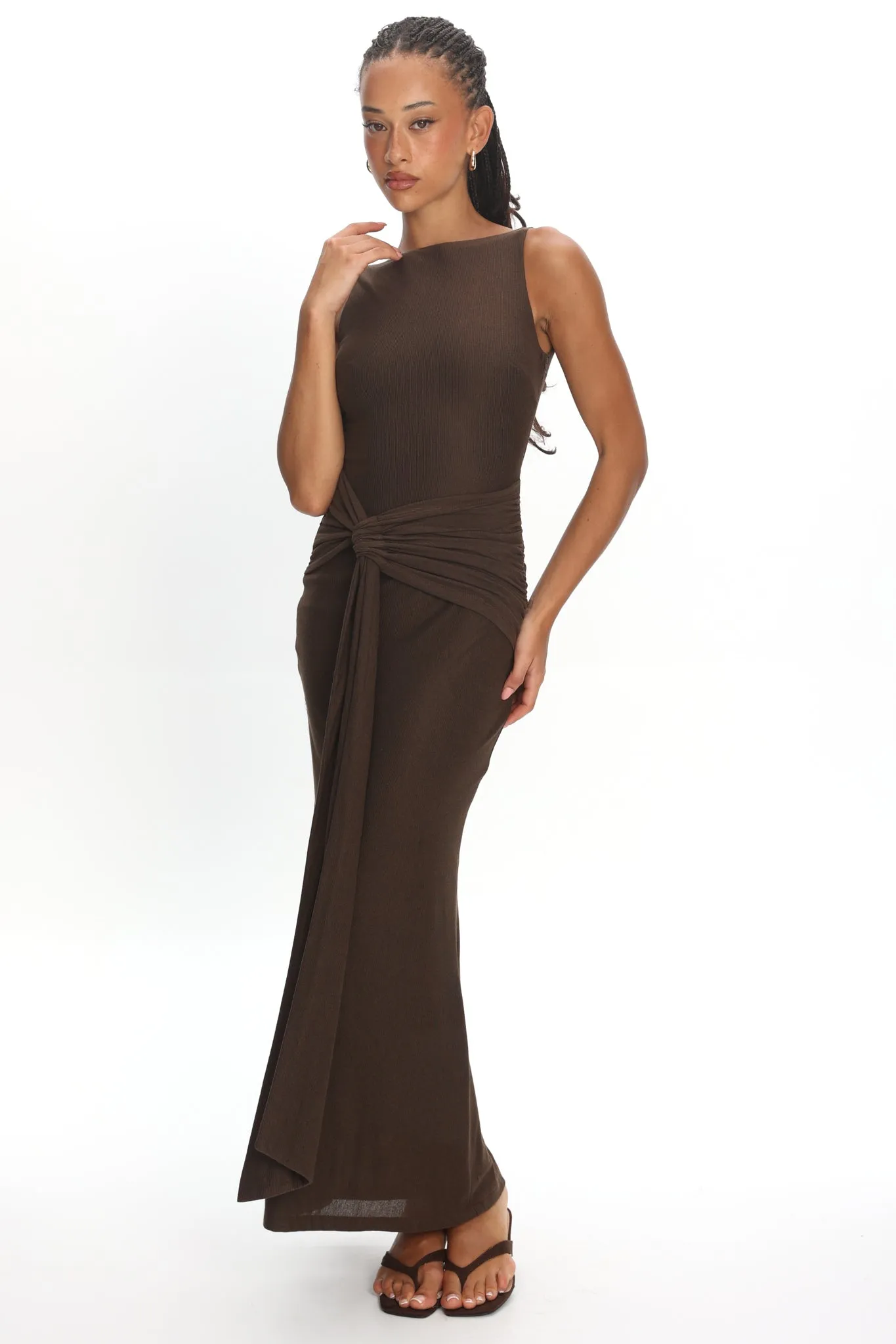 Luli Boat Neck Sash Maxi Dress Chocolate sold by Selfie Leslie product image thumbnail 5