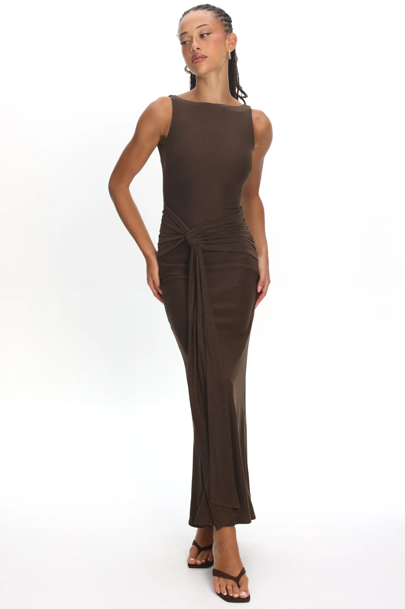 Luli Boat Neck Sash Maxi Dress Chocolate sold by Selfie Leslie product image thumbnail 2