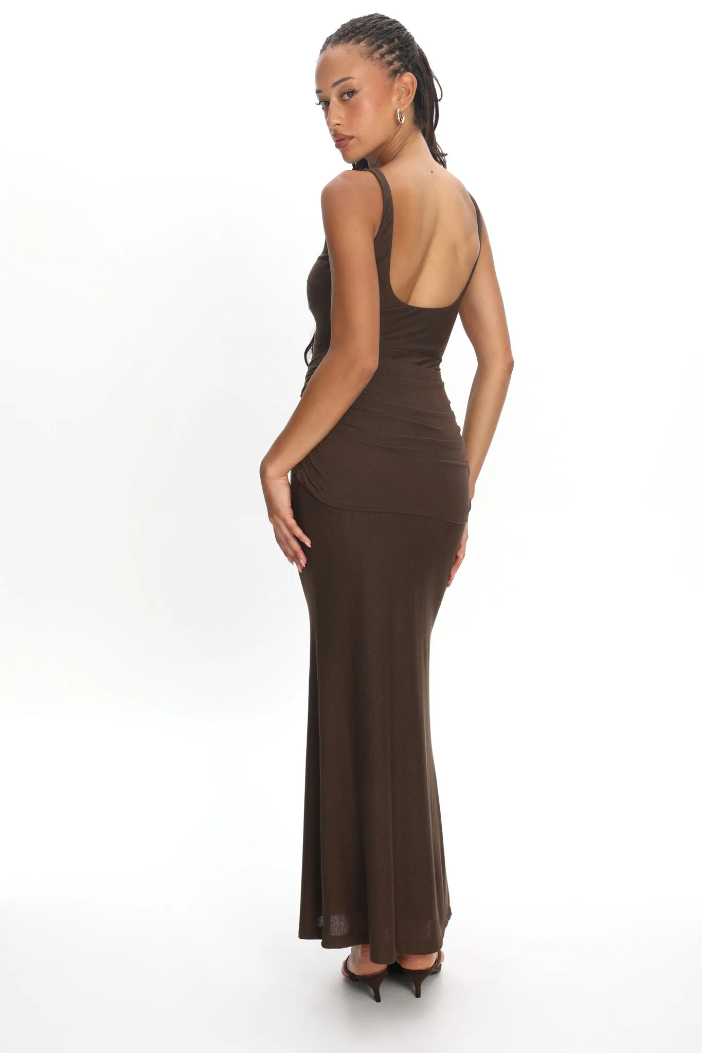 Luli Boat Neck Sash Maxi Dress Chocolate sold by Selfie Leslie product image thumbnail 3