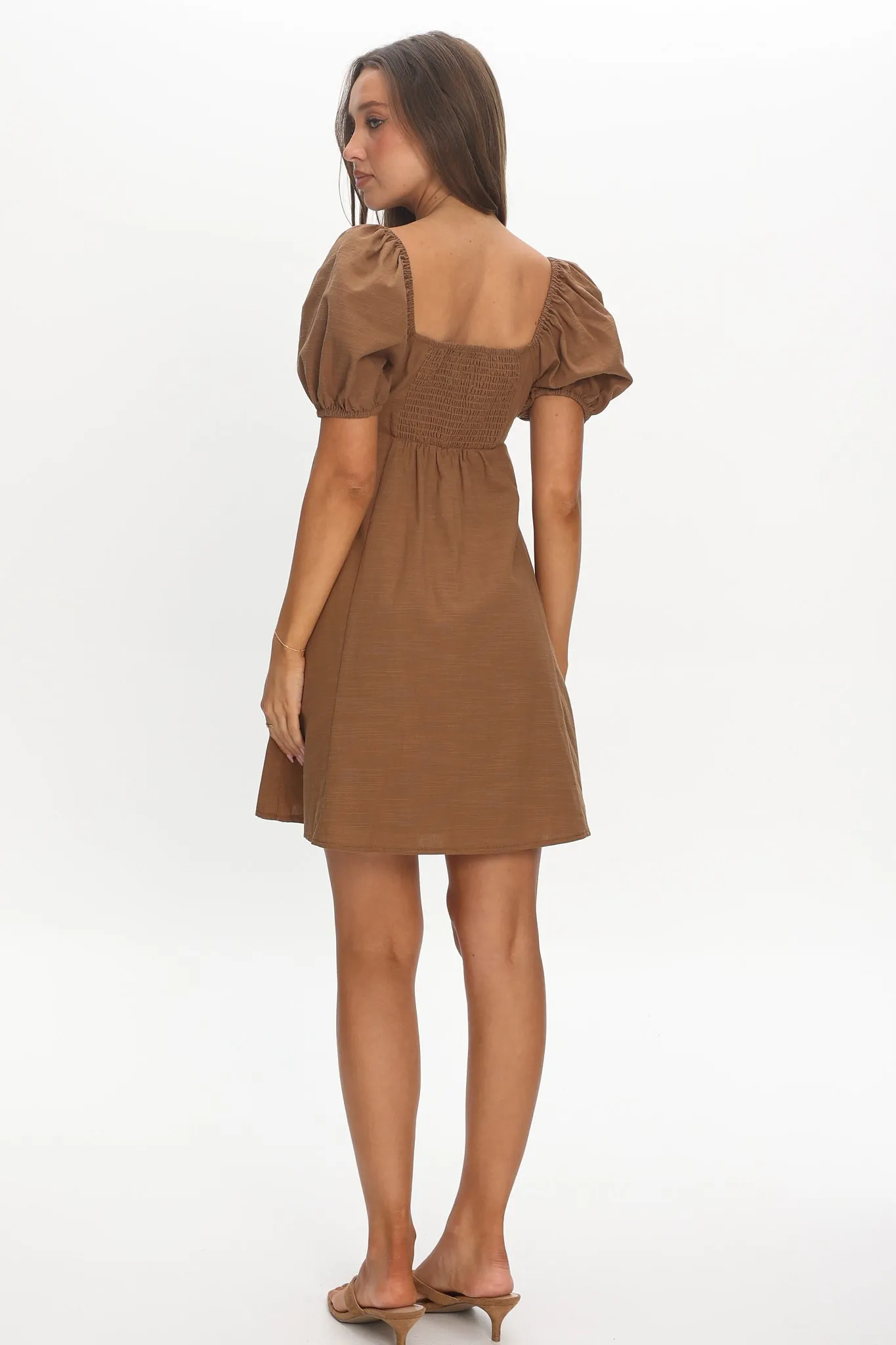 Highlight Reels Puff Sleeve Lace Mini Dress Chocolate sold by Selfie Leslie product image thumbnail 3