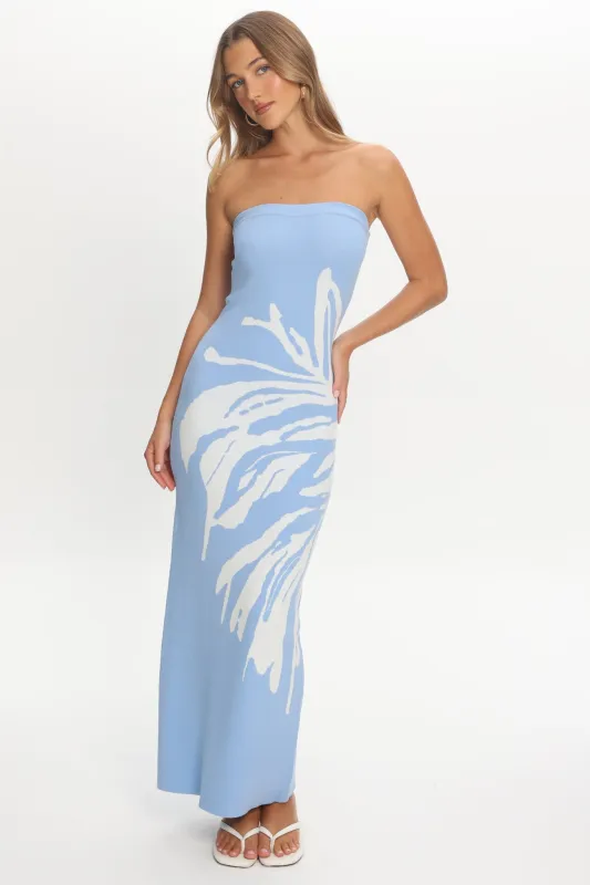 Wildflower Sun Strapless Maxi Dress Sky Blue made by Selfie Leslie