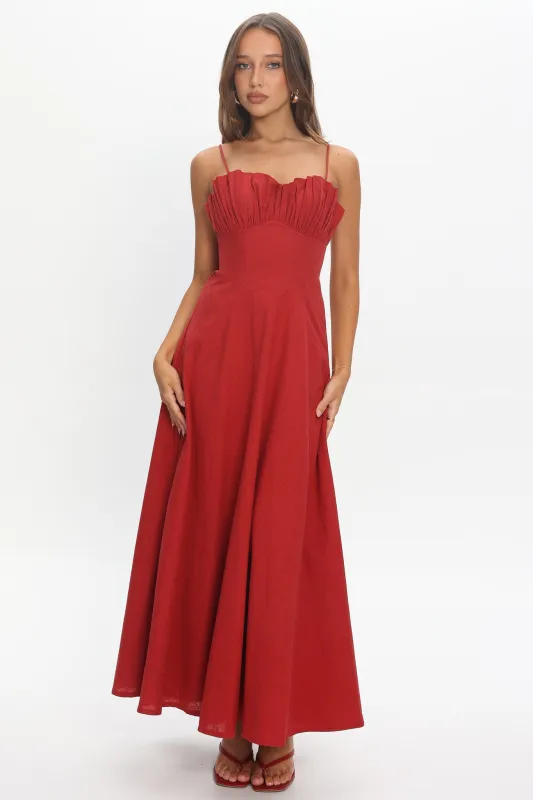 Tifanni Gathered Bust Maxi Dress Red made by Selfie Leslie