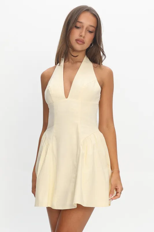Tifanni Lace-Up Back Mini Dress Yellow made by Angel Biba