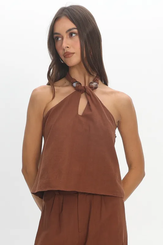 Cheer Beaded Halter Top Chocolate made by Selfie Leslie