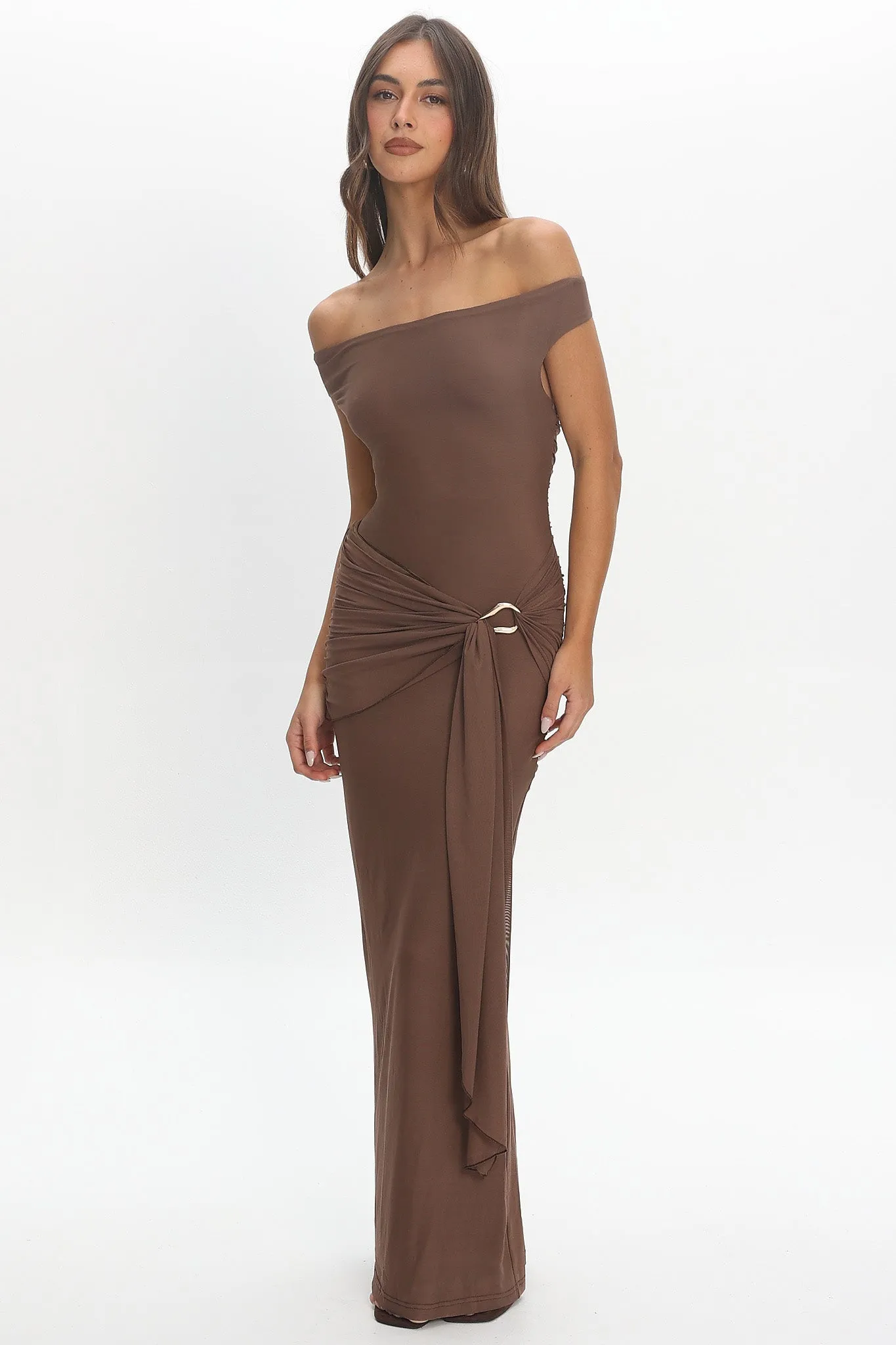 Luli Boat Neck Sash Maxi Dress Cocoa sold by Selfie Leslie product image thumbnail 5