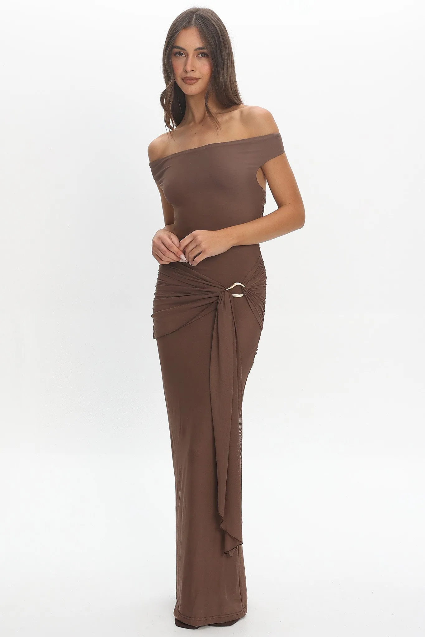 Luli Boat Neck Sash Maxi Dress Cocoa sold by Selfie Leslie product image thumbnail 2