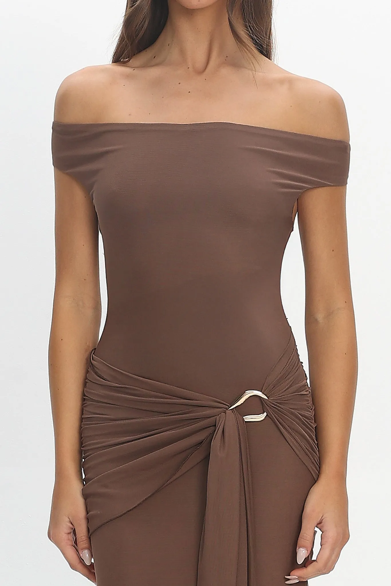 Luli Boat Neck Sash Maxi Dress Cocoa sold by Selfie Leslie product image thumbnail 4