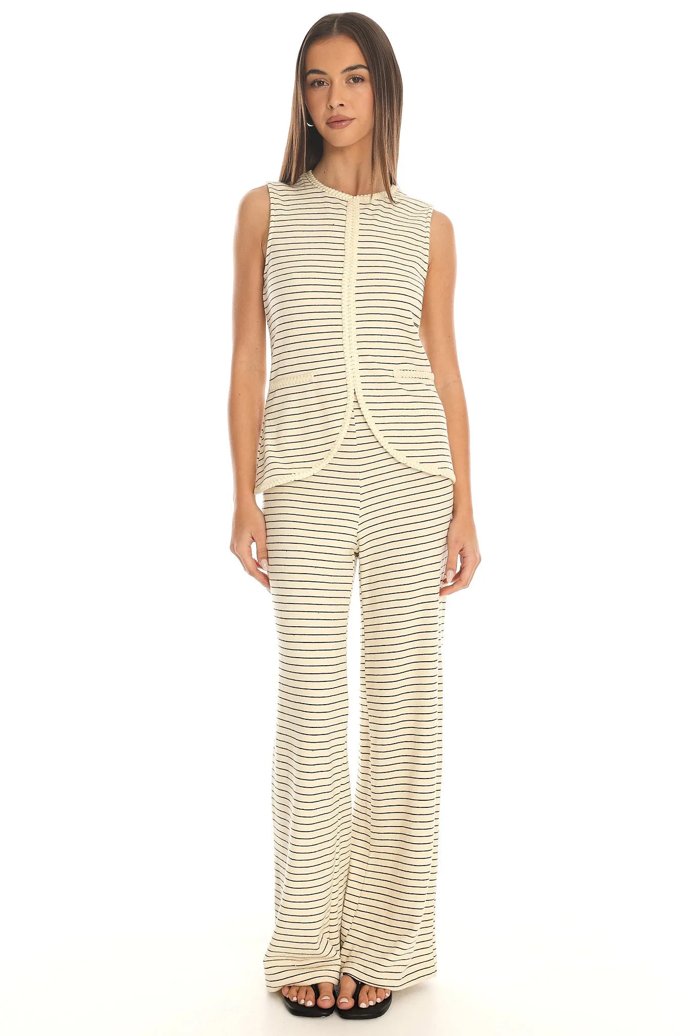 Halina Braid-Trim Striped Vest Top Beige sold by Selfie Leslie