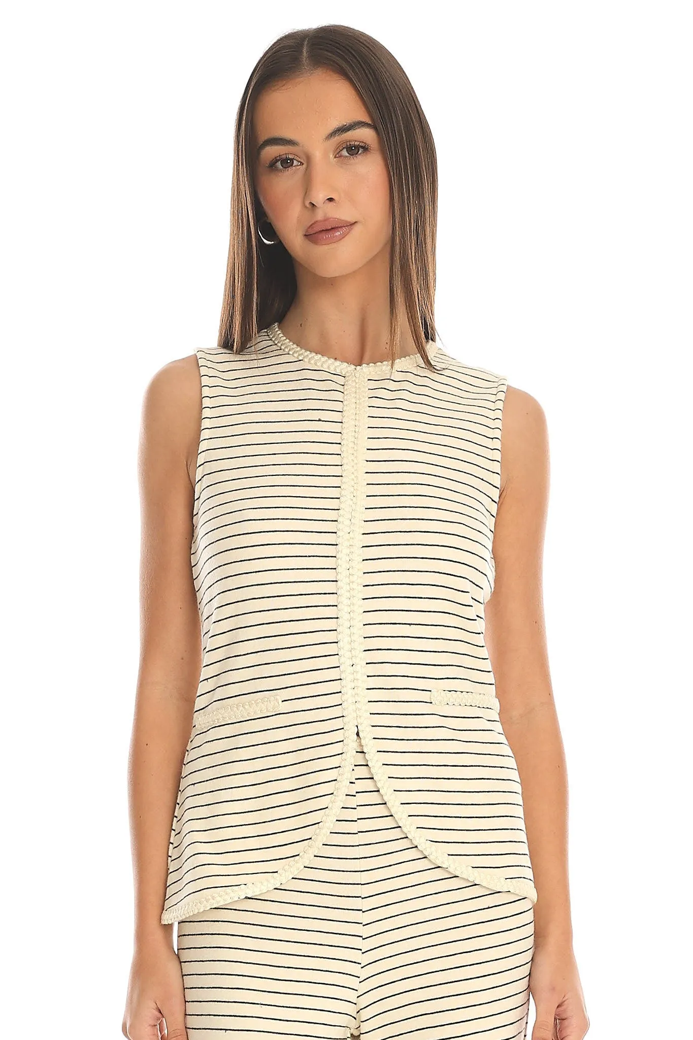 Halina Braid-Trim Striped Vest Top Beige sold by Selfie Leslie product image thumbnail 2