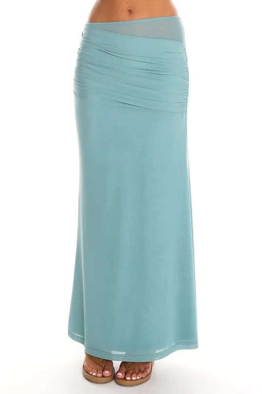Low Tide Draped Mesh Maxi Skirt Teal made by Selfie Leslie