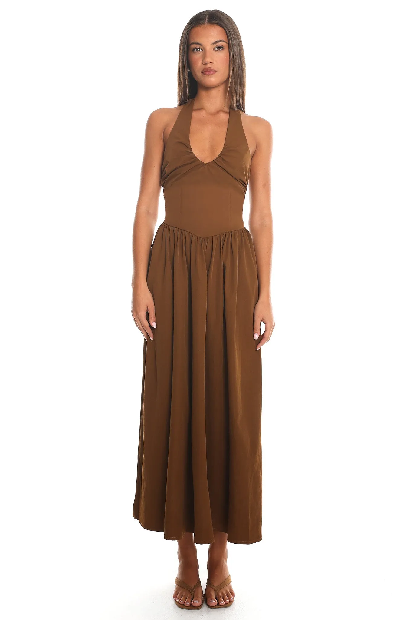Americano Halter Neck Maxi Dress Chocolate sold by Selfie Leslie