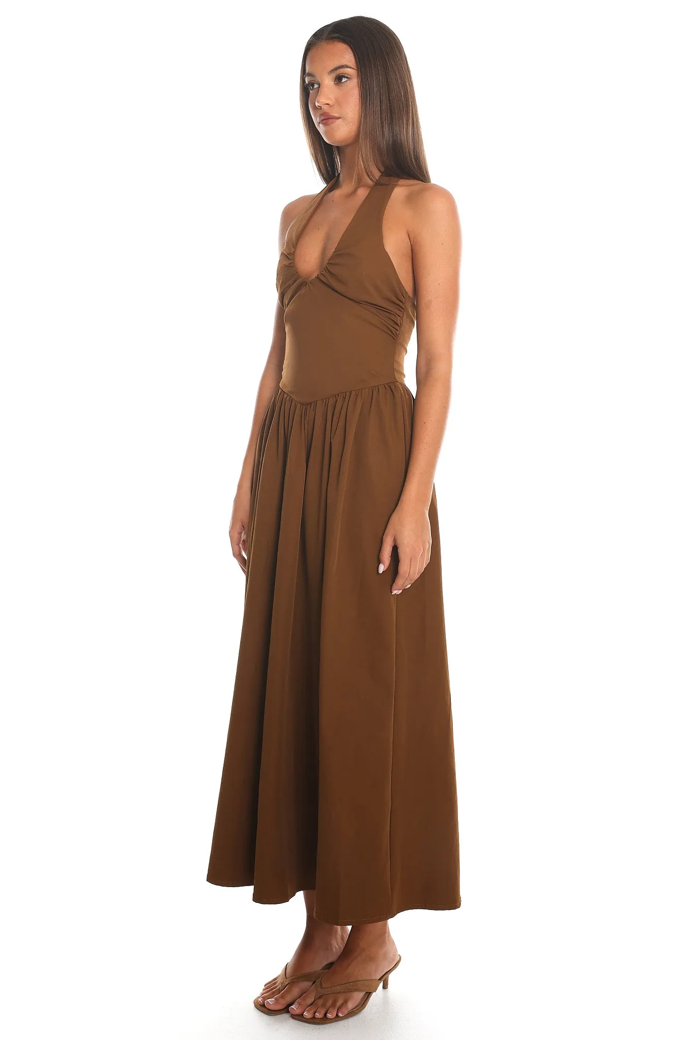 Americano Halter Neck Maxi Dress Chocolate sold by Selfie Leslie product image thumbnail 2