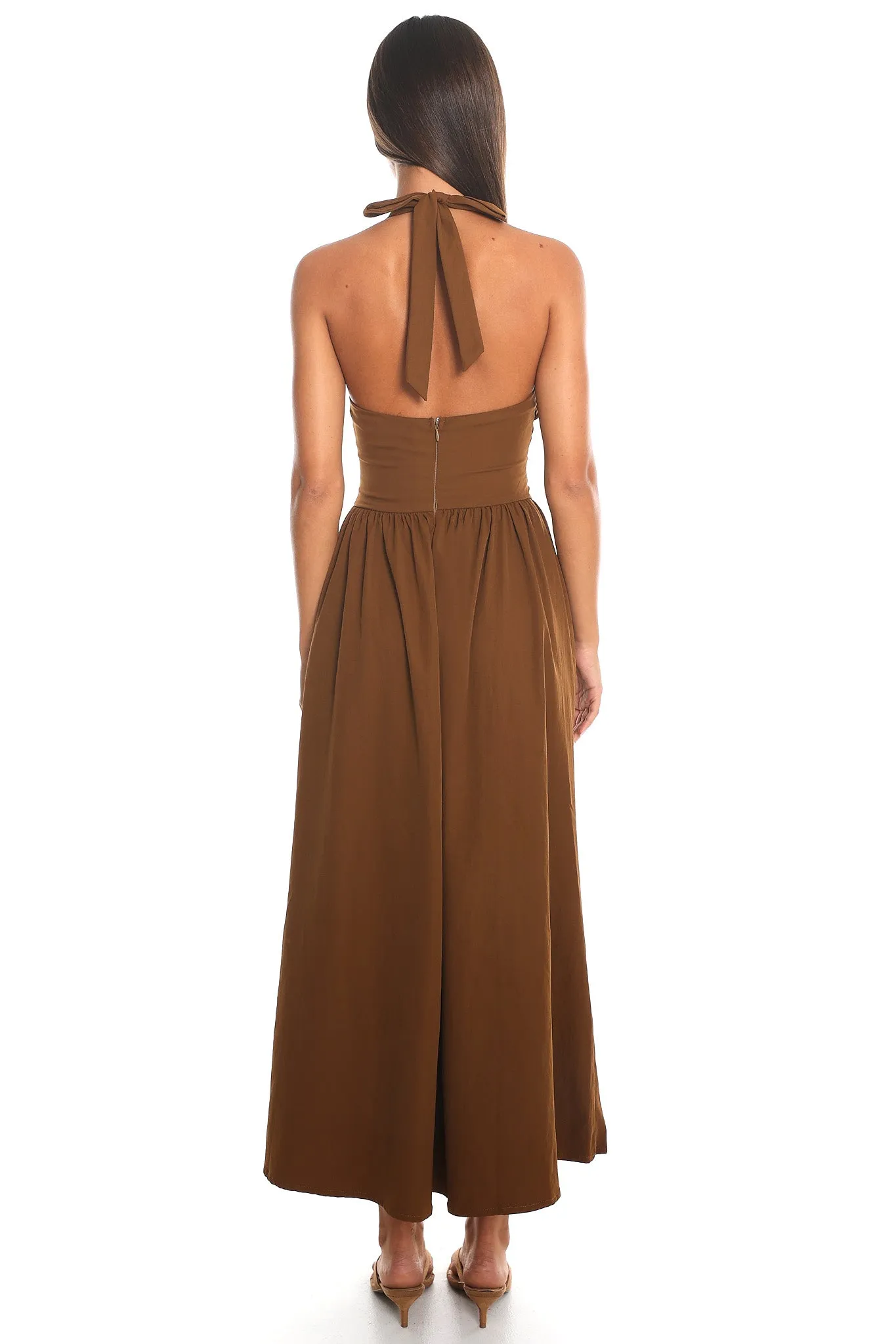 Americano Halter Neck Maxi Dress Chocolate sold by Selfie Leslie product image thumbnail 3