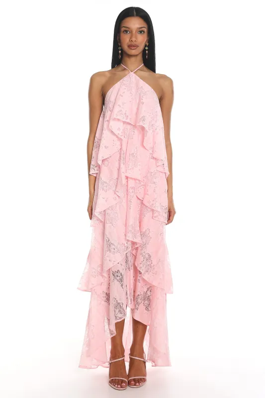 Cordelia Ruffled Halter Maxi Dress Pink made by Selfie Leslie