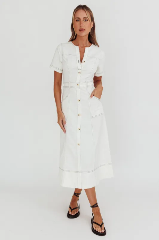 Aspen Love Front Pocket Midi Dress White sold by Selfie Leslie