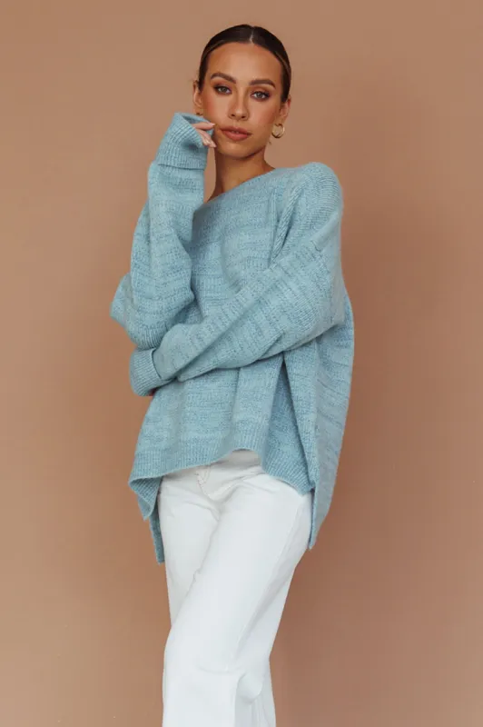 Kayce Dropped Shoulder Knit Sweater Sky Blue sold by Selfie Leslie