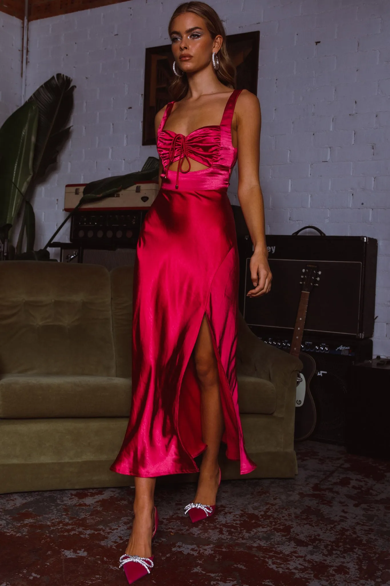 Belle Epoque Drawstring Bust Midi Dress Hot Pink sold by Selfie Leslie product image thumbnail 5