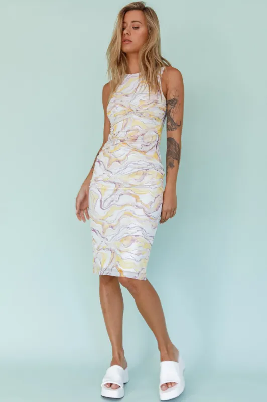 Sarafina Twist Accent Mesh Midi Dress Marble Yellow sold by Selfie Leslie
