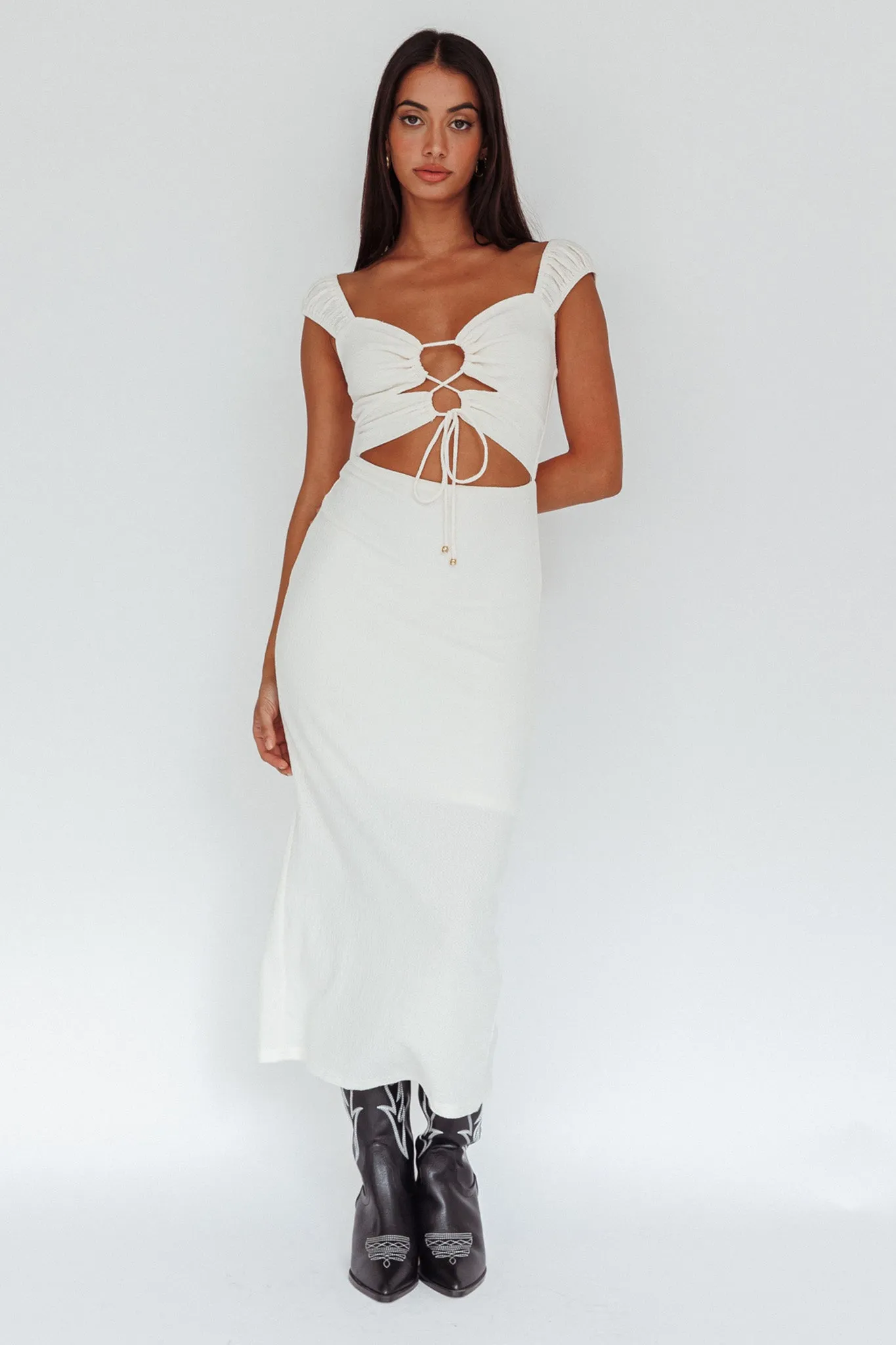 Iconic Cut-Out Bodice Midi Dress Cream sold by Selfie Leslie