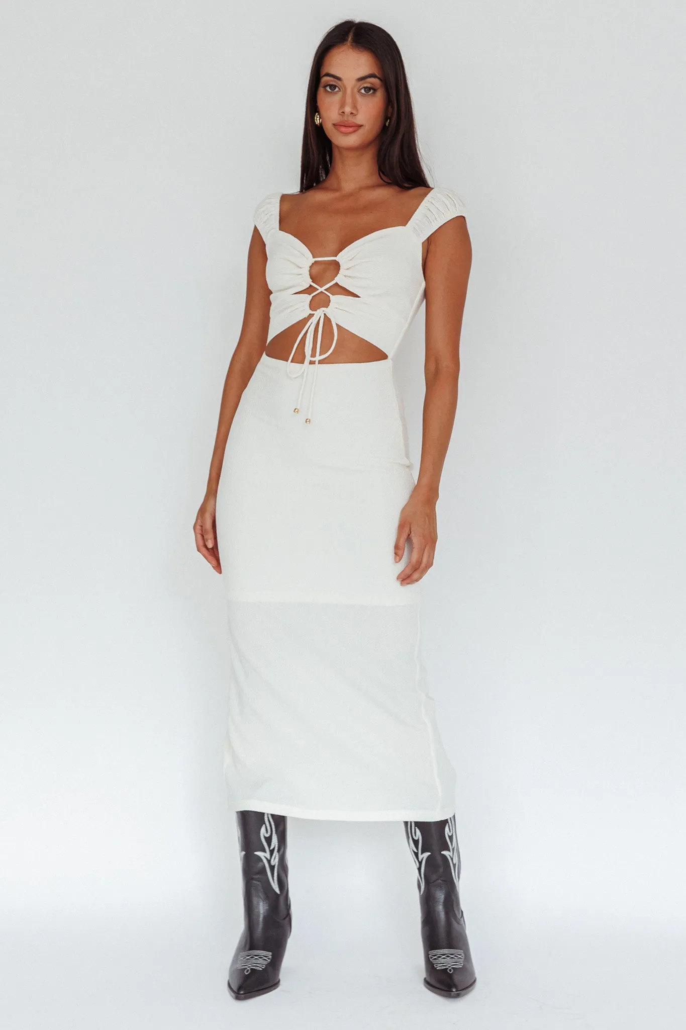 Iconic Cut-Out Bodice Midi Dress Cream sold by Selfie Leslie product image thumbnail 5