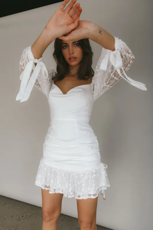 With Love Long Sleeve Lace Mini Dress White sold by Selfie Leslie