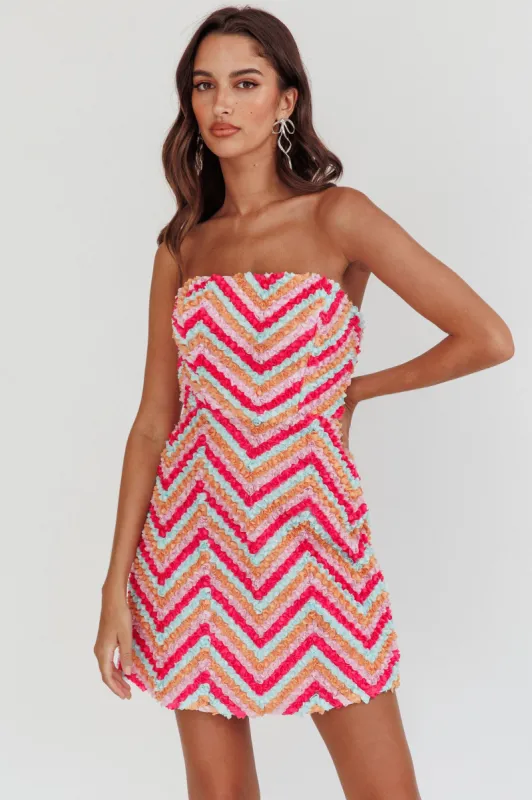 In Paris Embellished Chevron Mini Dress Fuchsia sold by Selfie Leslie